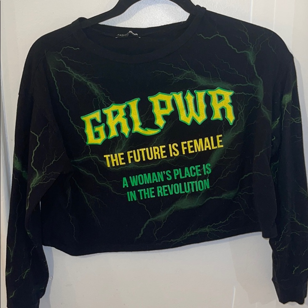 Black “Girl Power” crop top